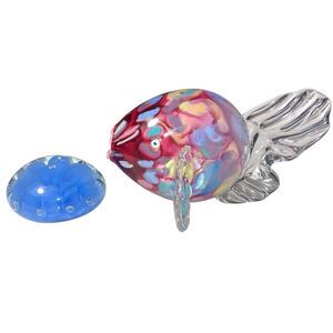 Signed Art Glass Fish And Bubble Paperweight